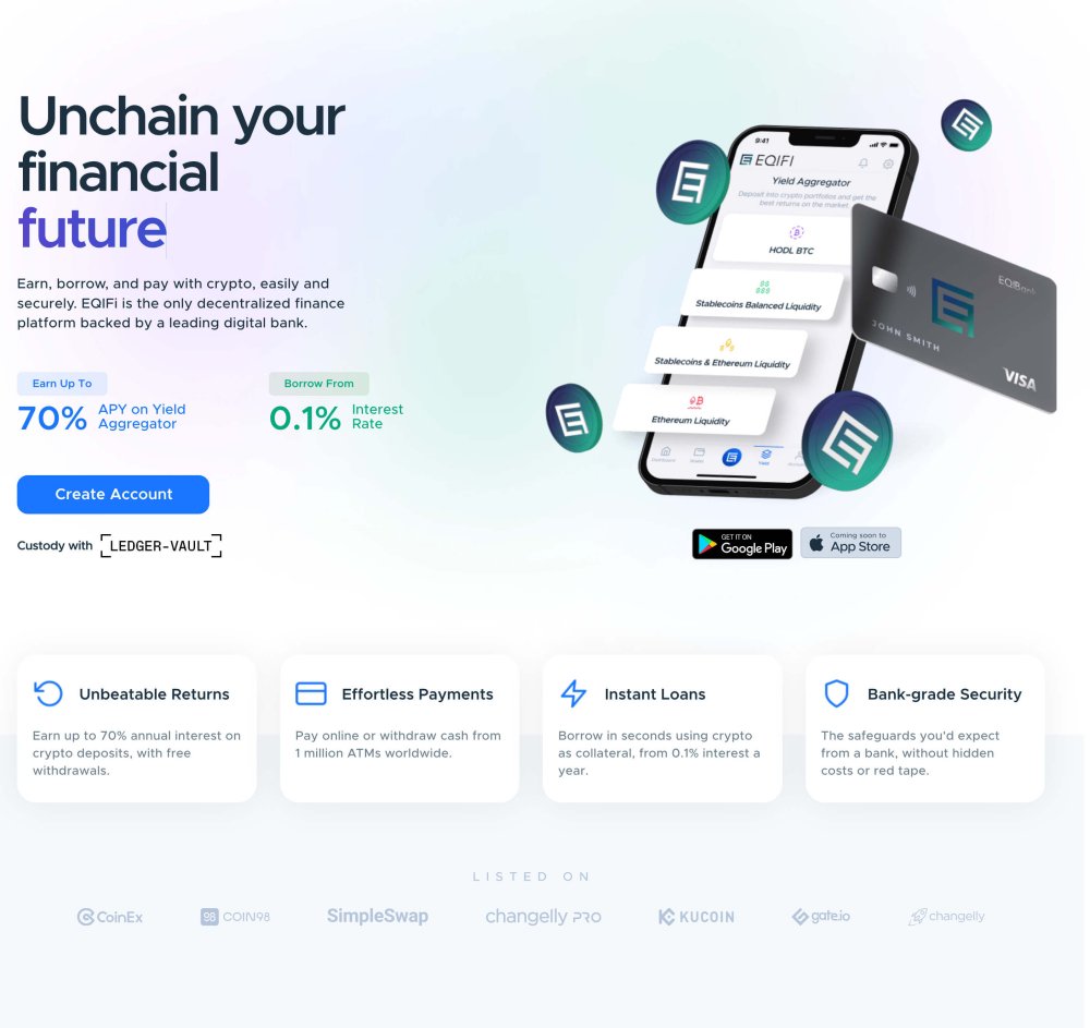 Hero section of the page with the headline “Unchain your financial future”.